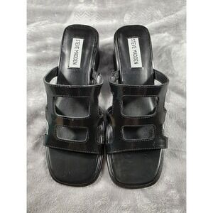 NEW Steve Madden Womens 6 Princess Sandals Block‎ Heel Black Leather 2" heel